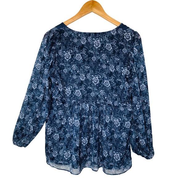Lucky Brand Blue Floral Button Up Peasant Blouse Small Bohemian Long Sleeve - Picture 2 of 14